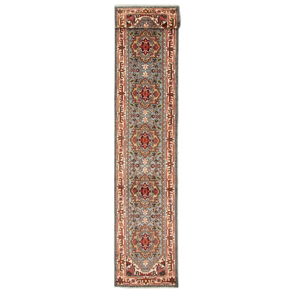 ECARPETGALLERY Hand-knotted Serapi Heritage Light Blue Wool Rug - 2'7 x 15'11