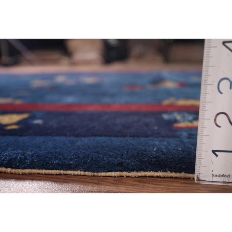 Vegetable Dye Blue Art Deco Chinese Antique Rug Handmade Wool Carpet - 6'1"x 8'10"