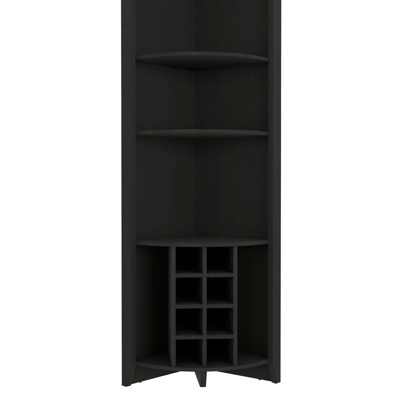 Modern Corner Bar Cabinet with 8 Wine Storage Racks, 3 Shelves, and Side Storage Shelves