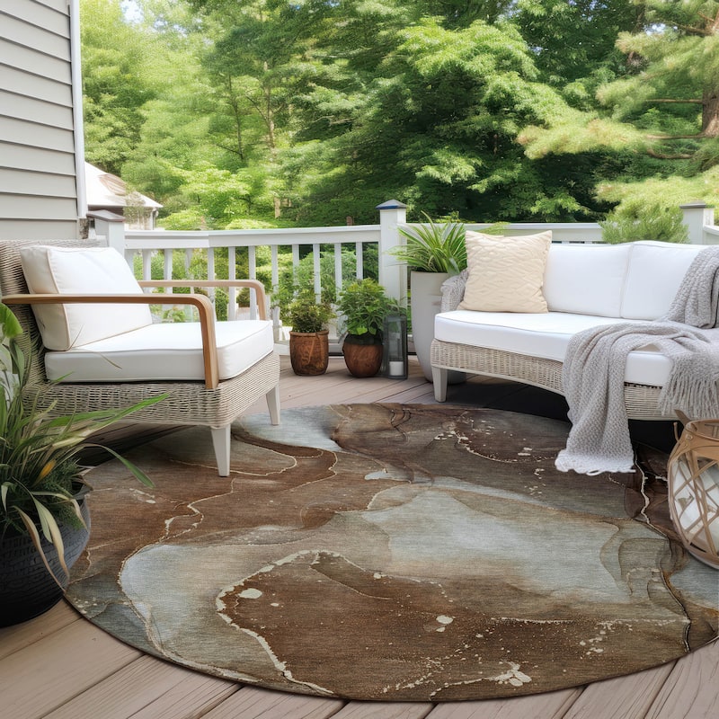 Machine Washable Indoor/ Outdoor Abstract Chantille Rug