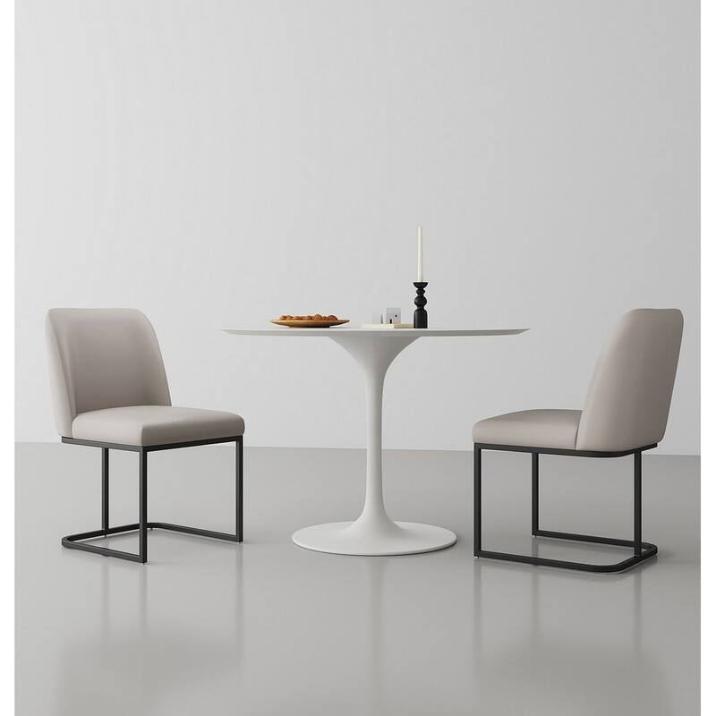 Manhattan Comfort Serena Faux Leather Dining Chair in Light Grey - Light Grey