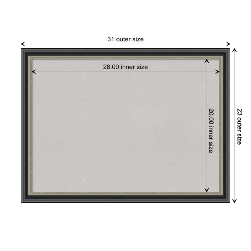 Theo Black Silver Wood Framed Grey Corkboard Bulletin Board - Board Size 28x20