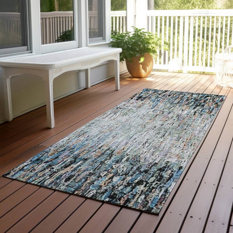 Machine Washable Indoor/ Outdoor Abstract Moxy Chantille Rug - Black - 2'3" x 7'6"