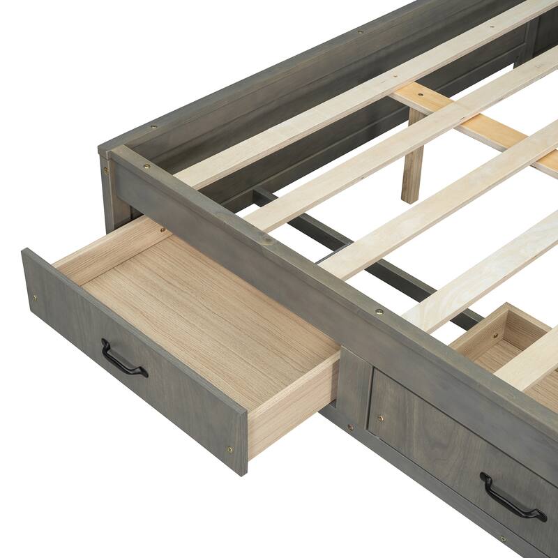 Twin/Full Size Wooden Daybed with Charging Station, Storage Bed Frame with 3 Drawers and Shelf with Door