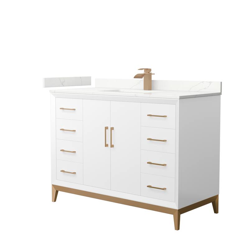 Amici 48-inch Single Vanity, Quartz Top - White, Bronze Trim, Giotto Quartz Top