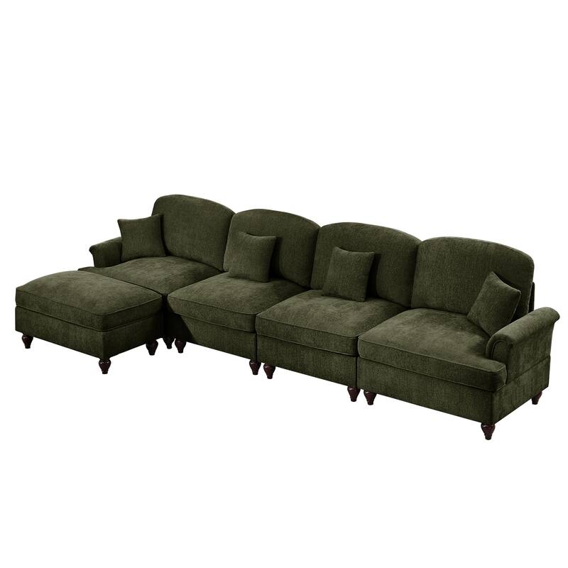 GDFStudio - Classic L-Shaped Chenille 4-Seater 137.8" Sectional Sofa with Ottoman