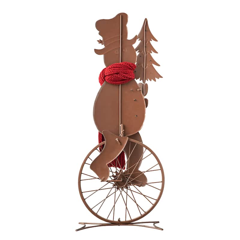 Glitzhome 32"H Metal Snowman Riding Bike Porch Decor(KD)