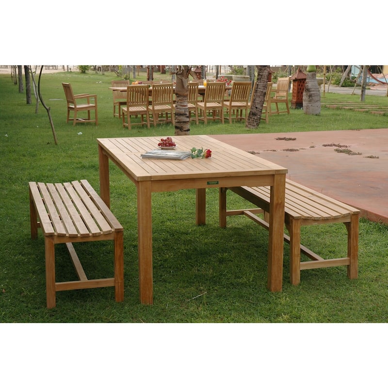 Mid-Century Dining Set - Teak Table with 2 Benches - 70" Rectangular Indoor Outdoor Furniture