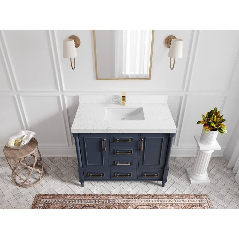 Willow Collections 42 in. W x 22 in. D Aberdeen Single Bowl Sink Bathroom Vanity with Countertop - 2" Empira White - Hale Navy Blue