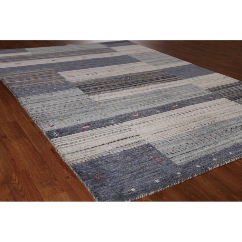 Tribal Gabbeh Indian Area Rug Hand-Knotted Wool Carpet - 5'2" x 7'6" - 5'2" x 7'6" - Grey
