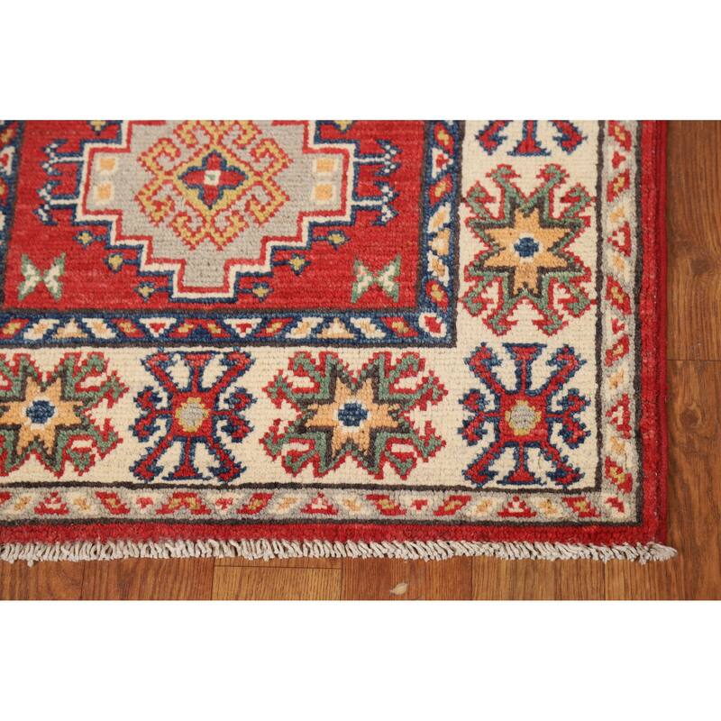 Traditional Kazak Oriental Rug Hand-Knotted Geometric Wool Carpet - 2'0"x 3'0"