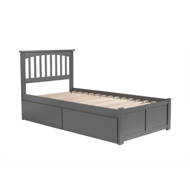 Coastal Platform Bed with Drawers - Grey Fabric Bed Frame - Modern Storage Bed - HomeStock