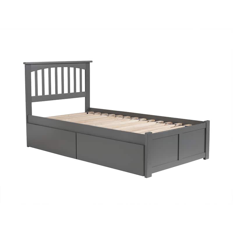 Rustic Platform Bed with Drawers - Grey Storage Bed Frame - Modern Bed with Footboard