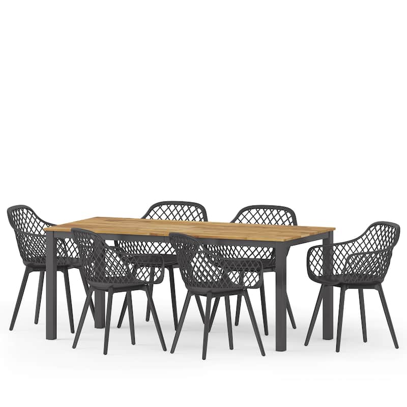Poppy Outdoor Wood and Resin Outdoor 7 Piece Dining Set by Christopher Knight Home