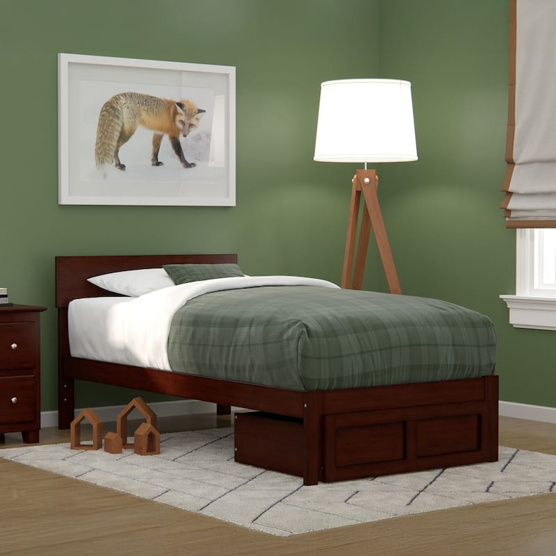 AFI Boston Platform Bed with Foot Drawer - Walnut - Twin