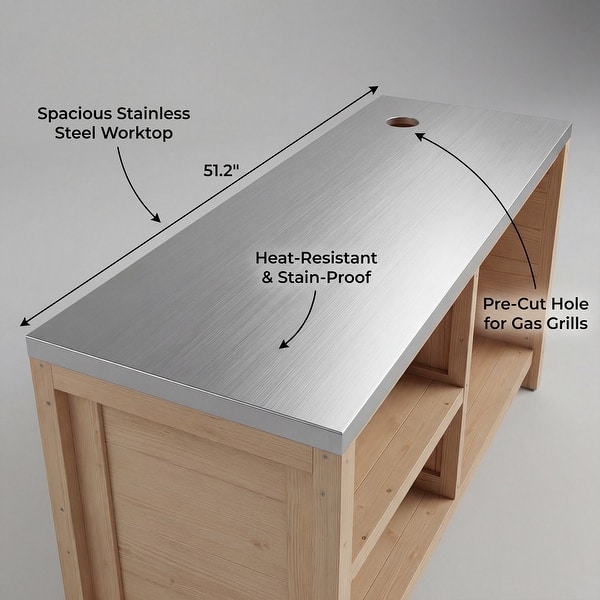 dimension image slide 9 of 13, 100% Solid Wood Outdoor Kitchen Cabinet Set, Modular Patio BBQ Island Sideboard Buffet Pantry