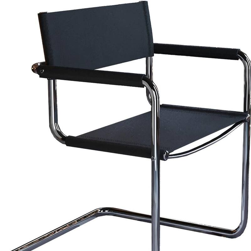 HomeRoots 23" Silver And Black Genuine Leather and Stainless Steel Arm Chair - 22.95 in. x 31.30 in. x 23.62 in.