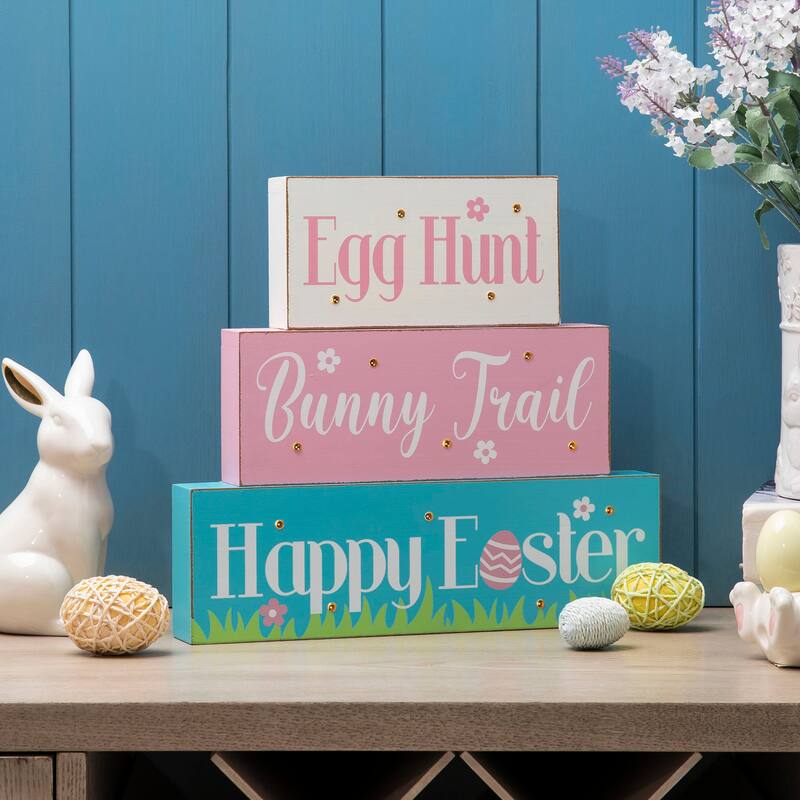Glitzhome LED Lighted Wooden Easter Table Sign Spring Home Decor Party Supplies Props Gifts