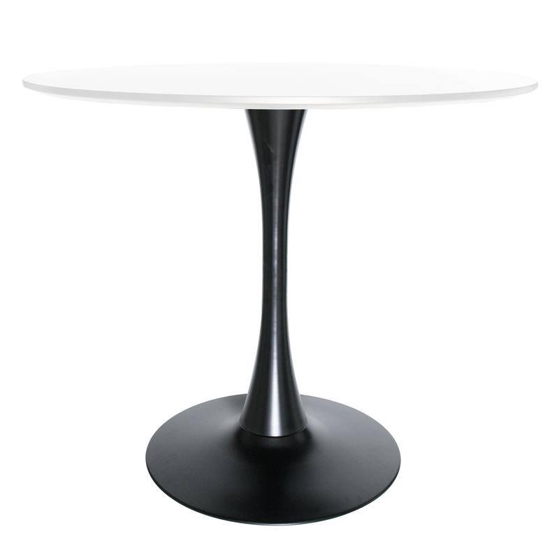 Bristol 35 Inch Mid Century Modern Round Dining Table, Wood Top & Glossy Iron Pedestal Base for Kitchen & Dining Room