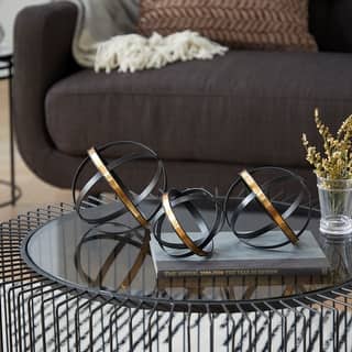 Black Metal Orb Geometric Decorative Sculpture with Gold Accents (Set of 3)