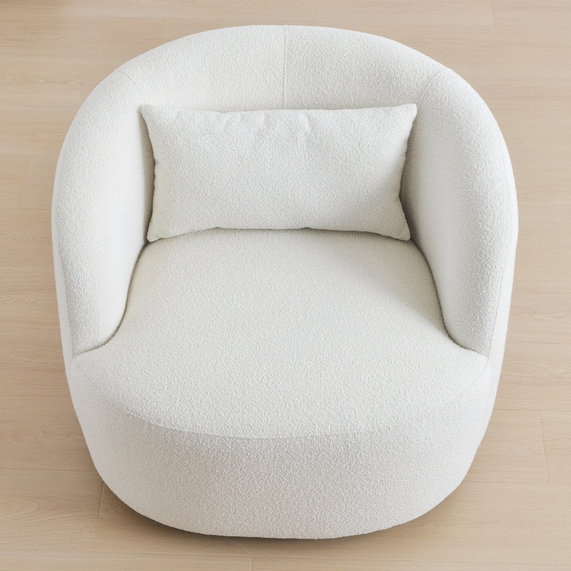 KINWELL 34" Poly Blend Boucle Fabric Upholstered Swivel Armchair