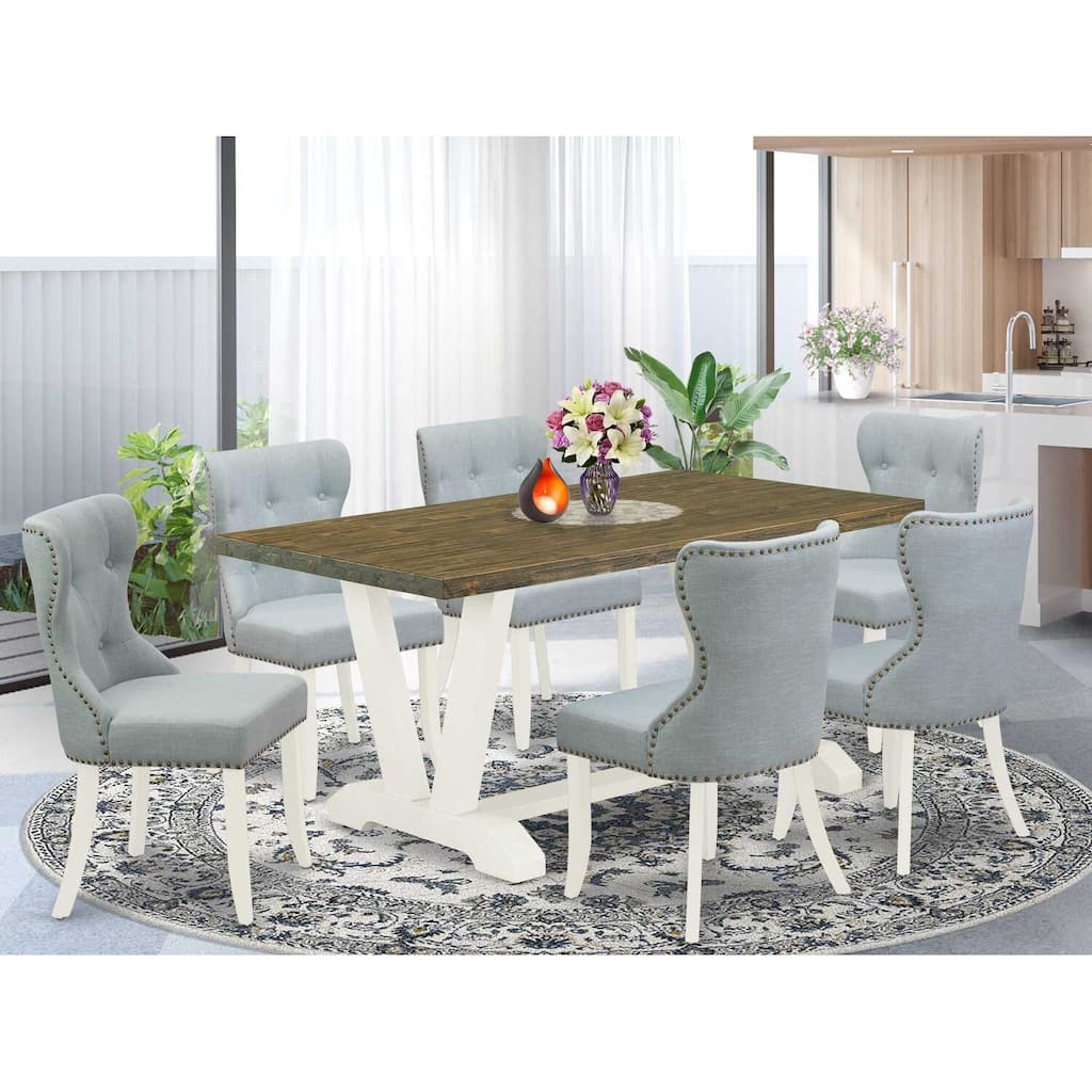 HomeStock 7-Piece Natural Oak Finish Solid Wood Top Dining Table with 6-Chairs