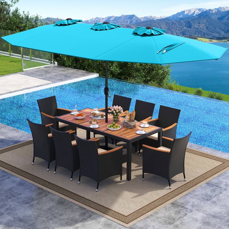 Costway 11 PCS Patio Wicker Dining Set with Double-Sided Outdoor - See Details