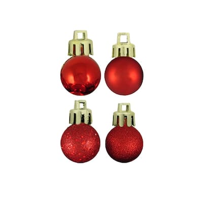 Shatterproof 4-Finish Christmas Ball Ornaments - 1.25" (30mm) - Red - 18ct