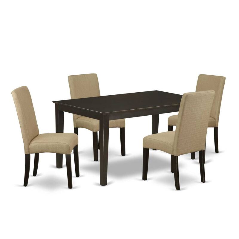 Modern Dining Set 5 Piece - Rectangle Table & 4 Parson Chairs - Cappuccino Finish