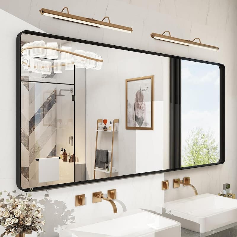 Aluminum alloy Framed Tempered Glass Wall Bathroom Vanity Mirror - 72" x 32" - Black