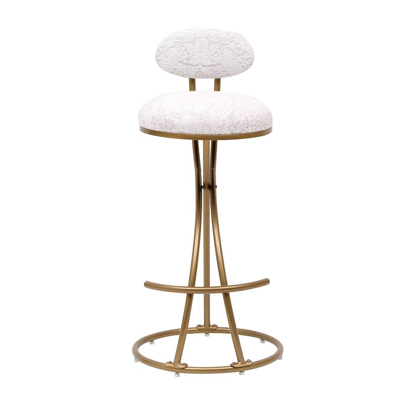Set of 2 Round Print Bar Stools Black Metal Upholstered Chairs for Kitchen Island Dining Rooms Counter Stools