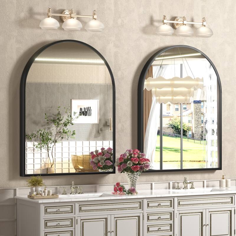 Arch High-Strength Tempered Glass and Aluminum Alloy Framed French Cleat Mounted Wall Mirror