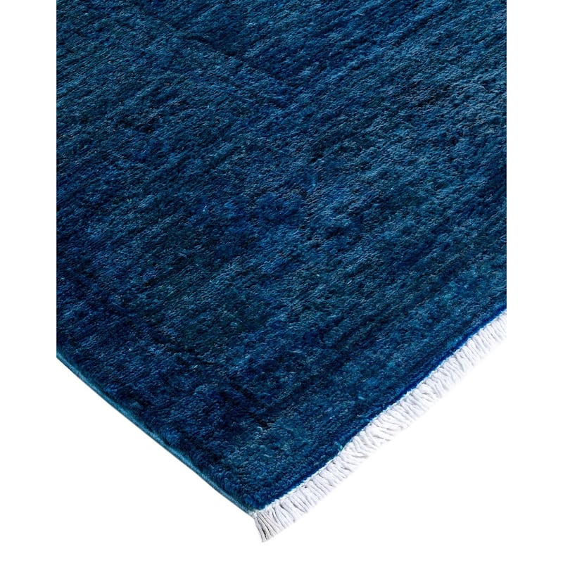 Overton Hand Knotted Wool Vintage Inspired Modern Contemporary Overdyed Blue Area Rug - 6' 1" x 9' 6"