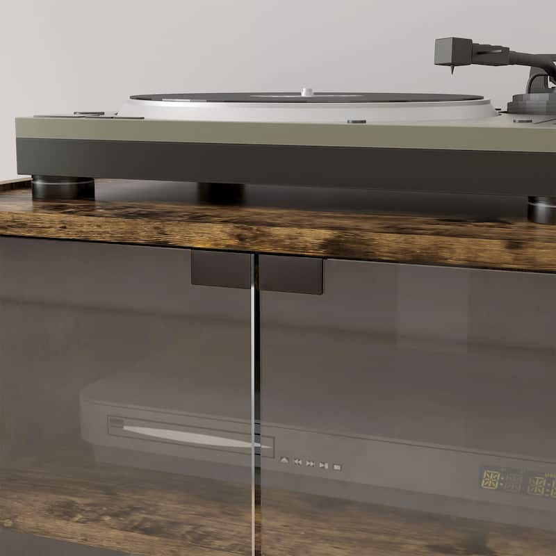 HOMCOM Media Cabinet, 4-Tier Stereo Cabinet, Modern Audio Video Media Stand with Adjustable Shelves, Tempered Glass Doors