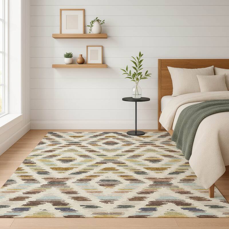 Machine Washable Indoor/ Outdoor Global Diamdon Chantille Rug