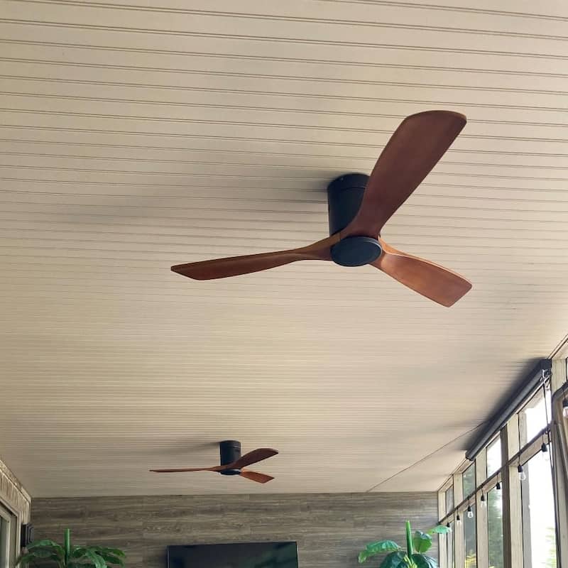 52 inch Flush Mount Ceiling Fans With/Without Lights & Remote Solid Wood Fans For Bedroom