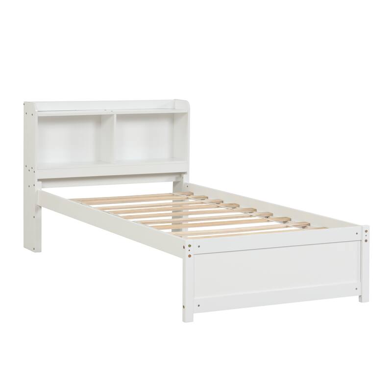 Space-Saving Twin Bed with Trundle and Integrated Bookcase in White