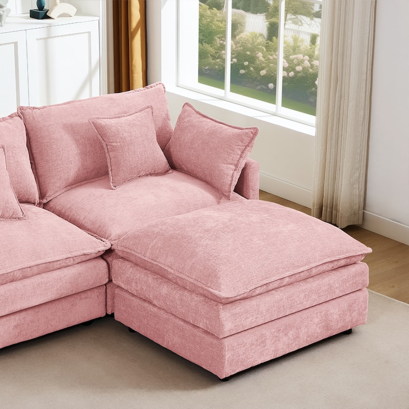Modular Sectional Sofa, 102 Inch L Shaped Couch Set For Living Room, 3-Seater Comfy Cloud Couches With Movable Ottoman