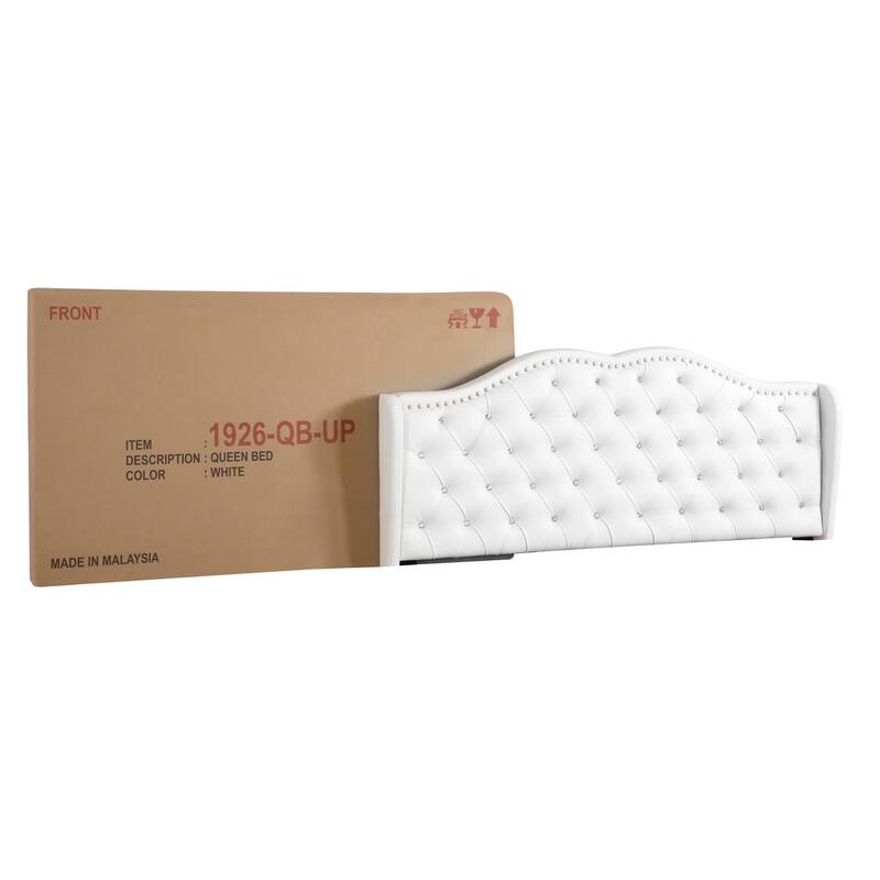 Upholstered Bed Frame, Modern Bedroom Bed with Deep Tufted Headboard, White