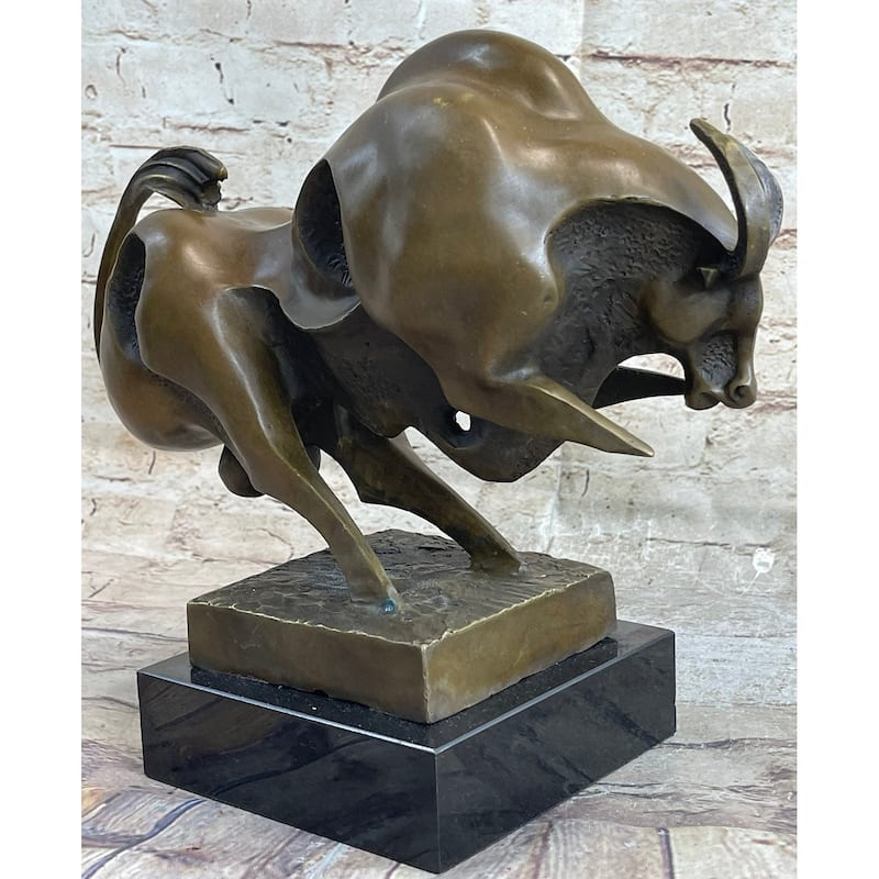 Abstract Surreal Charging Bull Bronze Statue Sculpture Figure Modern Art Deco 10 Inchesx 14 Inches