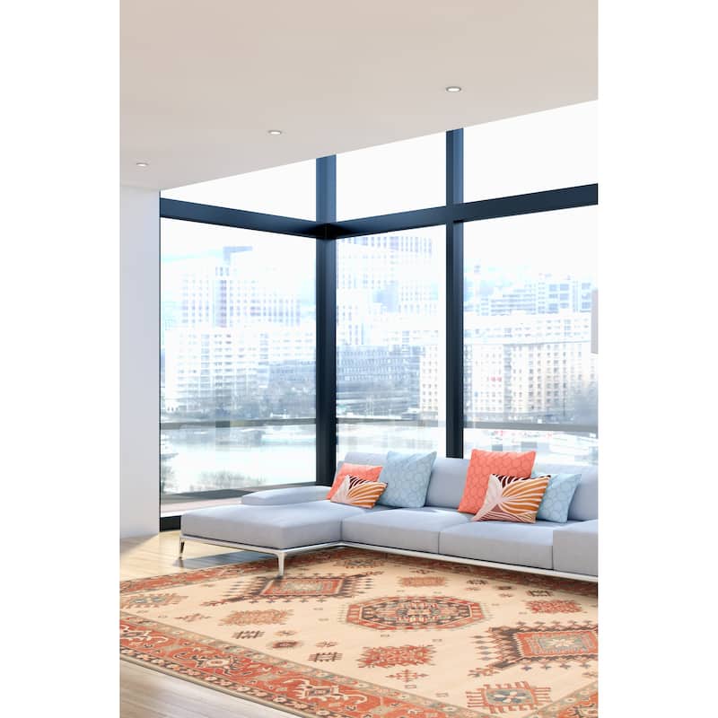 ECARPETGALLERY Hand-knotted Finest Ghazni Ivory Wool Rug - 6'8 x 9'5