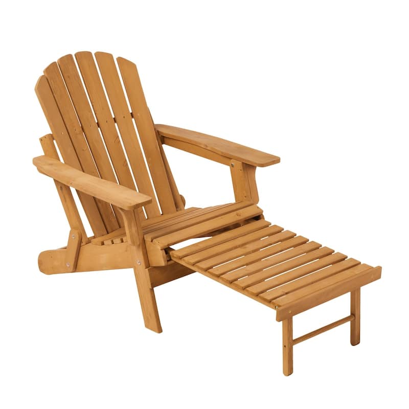 2-Piece Outdoor Wood Folding Adirondack Chair with Retractable Ottoman