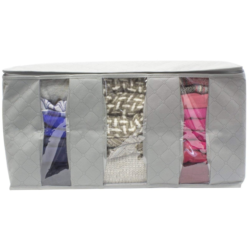 Foldable Fabric Storage Organizer Bag 3 Sectional (Pack of 2, Grey)