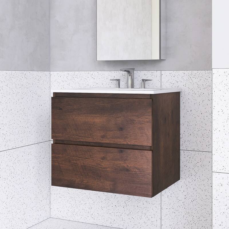 Floating Integrated Bathroom Vanity with Ceramic Sink, Three Faucet Holes