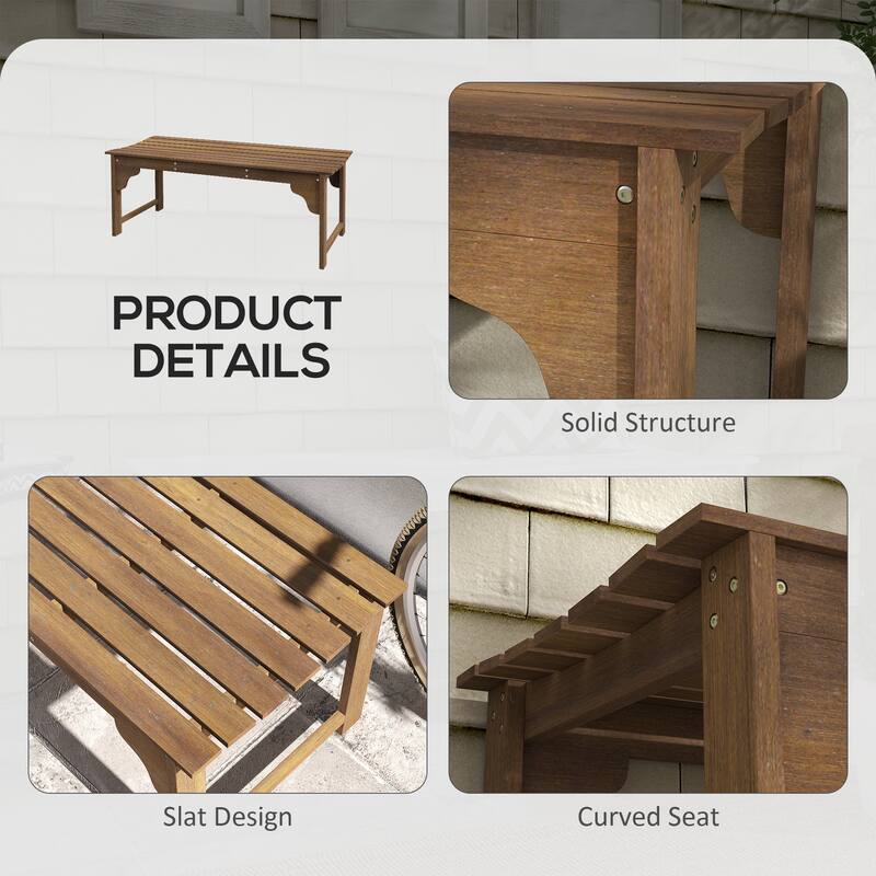 Outsunny Wooden Garden Bench, Outdoor Park Bench with Slatted Seat, Backless Front Porch Bench