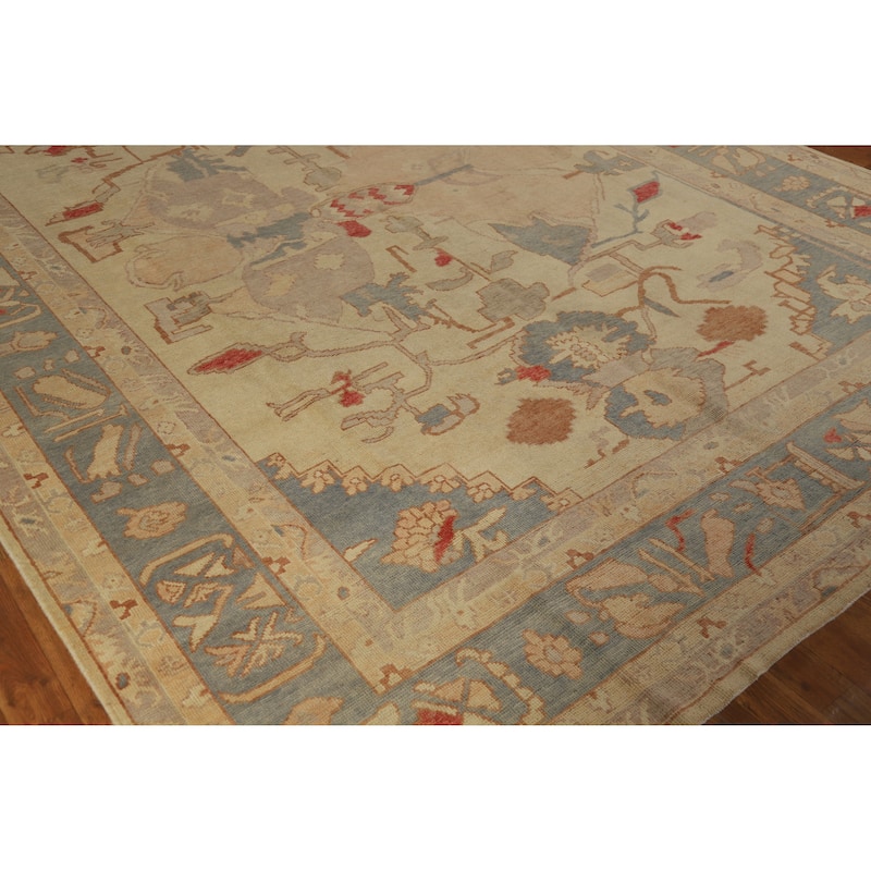 Hand Knotted Oriental 100% Wool Carpet Transitional Geometric Beige & Ivories Oushak Area Rug - 11' 0'' X 8' 2''