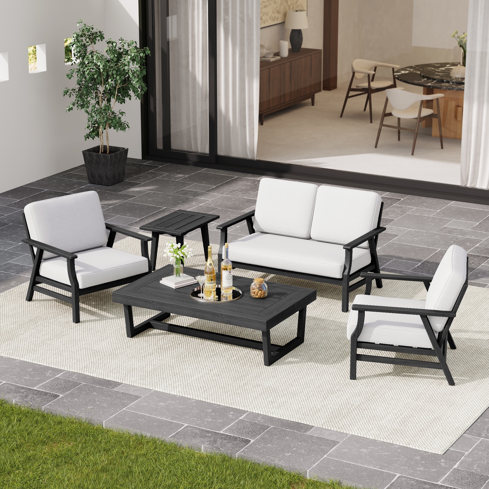 5-Piece Outdoor Patio Conversation Set with Cushions