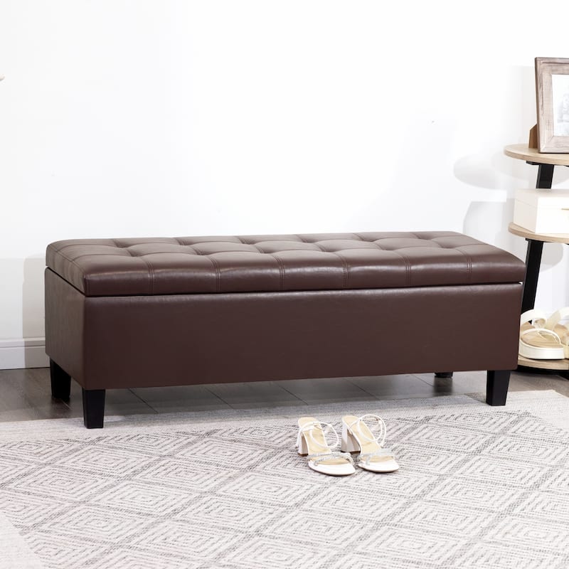 Adeco Faux Leather Storage Ottoman Bench for Living Room