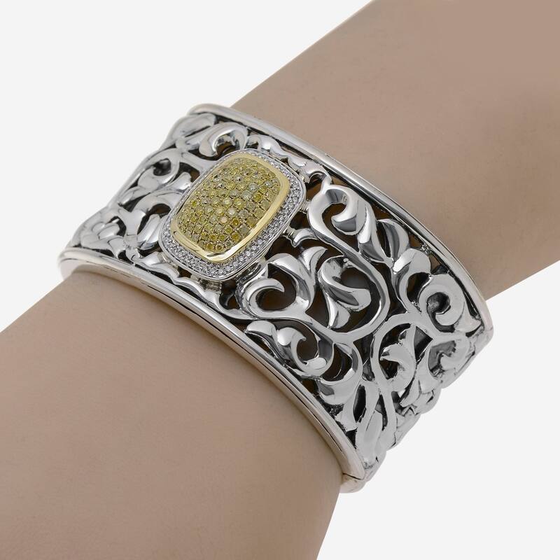 Charles Krypell Sterling Silver and Gold, White and Yellow Diamond Cuff Bracelet - 6.25