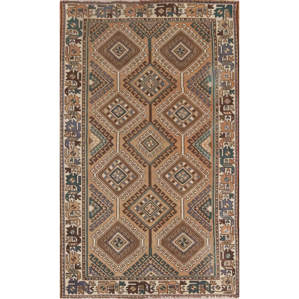 Peach Bakhtiari Persian Vintage Area Rug Hand-Knotted Wool Carpet - 4'5"x 7'3"